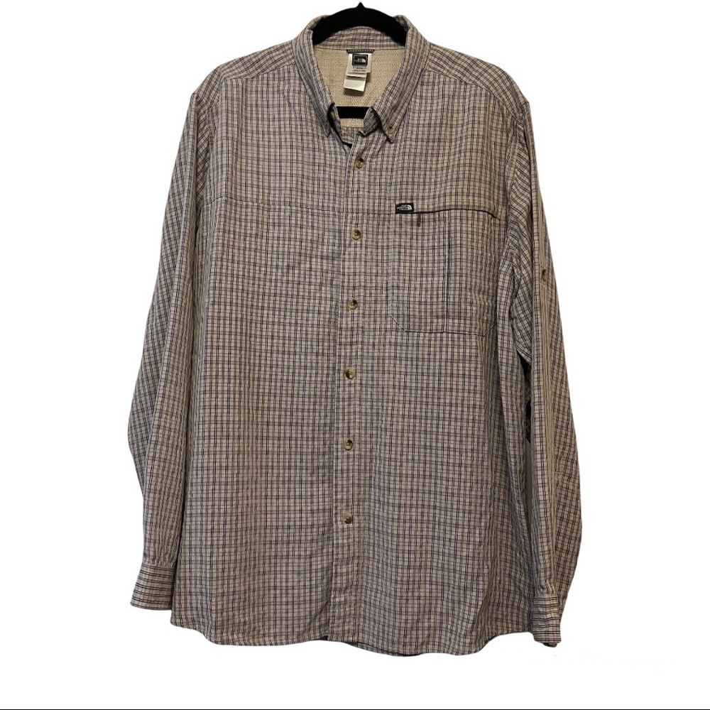 The North Face Tan Blue & Black Checkered Long Sleeve Button Down Shirt